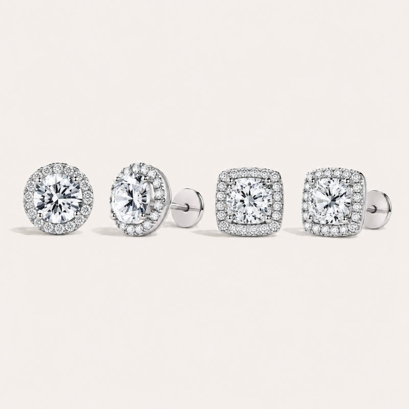 Women's Sterling Silver Halo Stud Earrings Set, elegant & perfect for everyday wear.