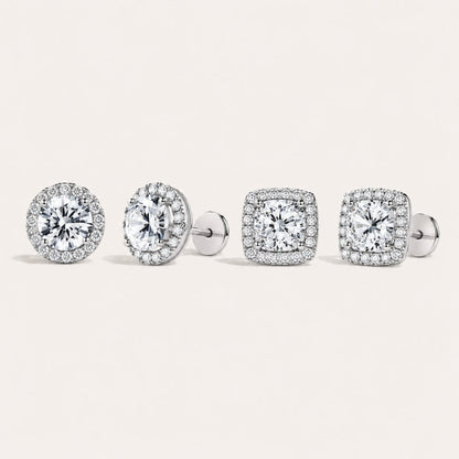 Women's Sterling Silver Halo Stud Earrings Set, elegant & perfect for everyday wear.