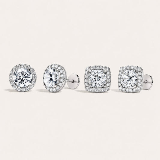 Women's Sterling Silver Halo Stud Earrings Set, elegant & perfect for everyday wear.