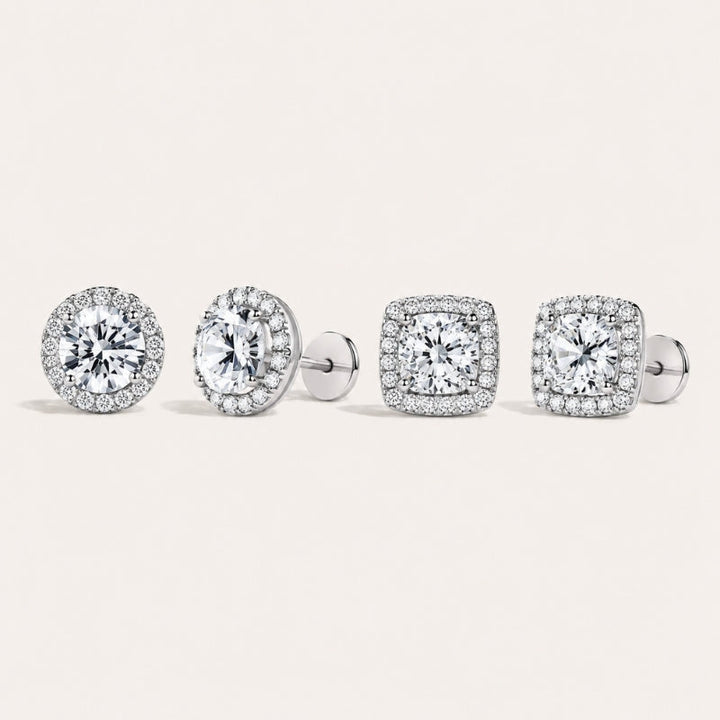 Women's Sterling Silver Halo Stud Earrings Set, elegant & perfect for everyday wear.