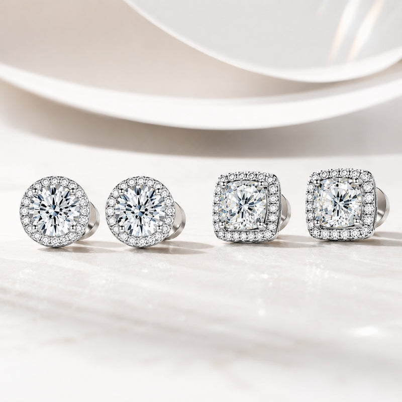 Hypoallergenic Sterling Silver Halo Stud Earrings for women, safe for sensitive ears.