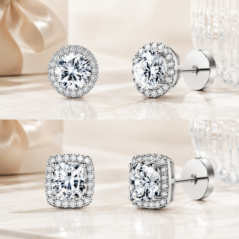 Elegant Women's Sterling Silver Halo Studs, featuring brilliant sparkle and design.