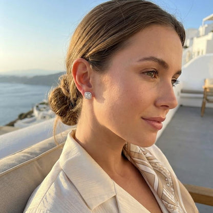 Delicate Women's Sterling Silver Halo Stud Earrings, enhancing daily elegance.
