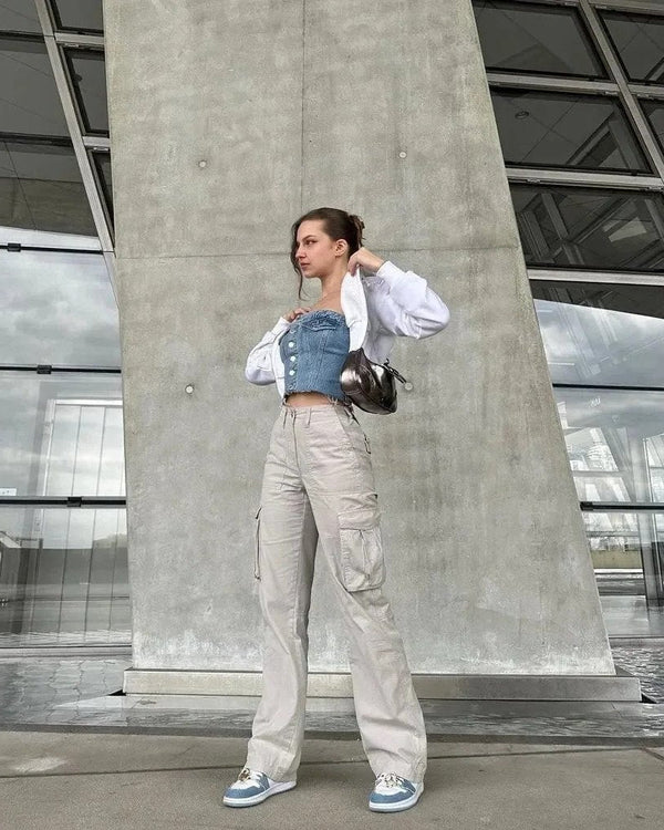 Comfortable women's cargo pants. Adjustable straight fit, great for all-season wear, streetwear & hip-hop style.