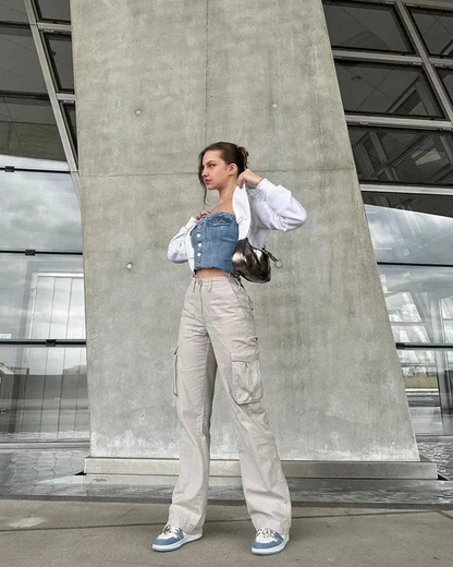 Comfortable women's cargo pants. Adjustable straight fit, great for all-season wear, streetwear & hip-hop style.