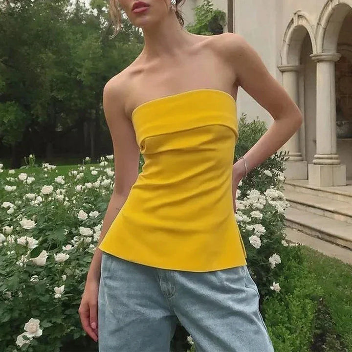 Women's strapless tube crop top in a chic summer style. Perfect for warm weather fashion & casual outfits.