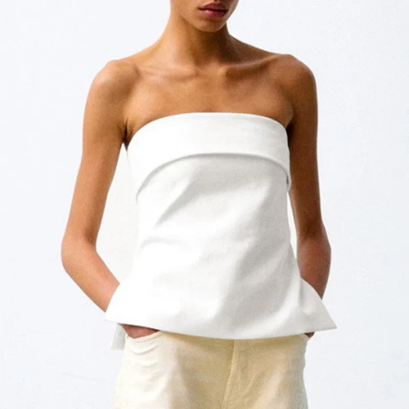 Classic black women's strapless tube crop top. An essential, chic, and versatile summer fashion piece.