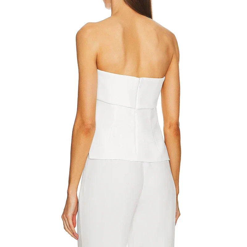 Stylish women's strapless tube crop top, great for summer fashion, beach outings, or chic casual wear.