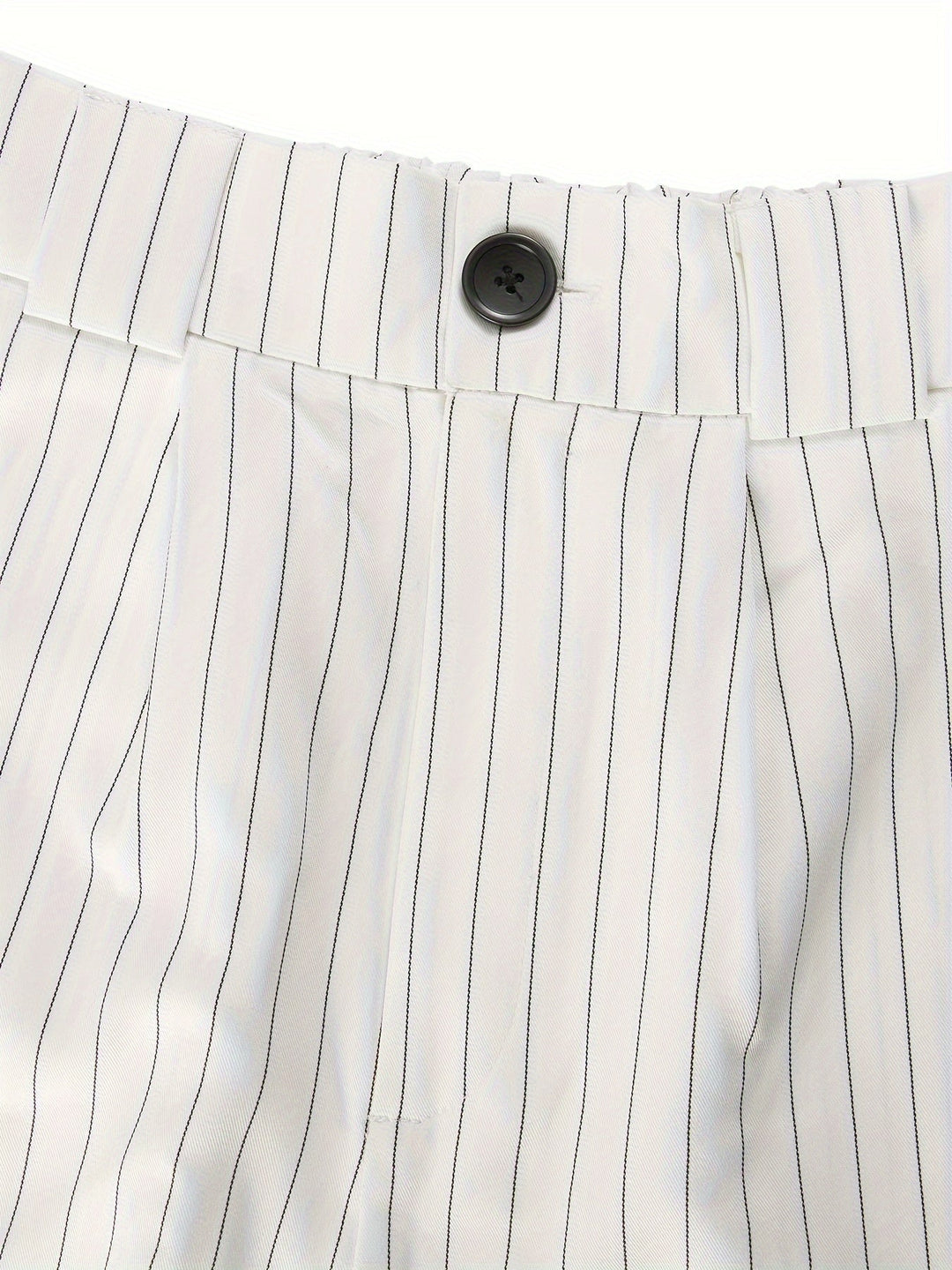 Lightweight striped blazer and shorts set, a comfortable women's summer fashion outfit. Casual chic two-piece.