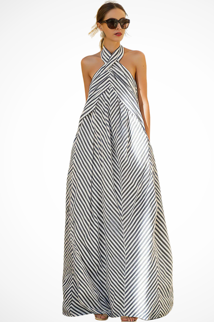 Comfortable women's striped sleeveless maxi dress, breathable and flowy, great for warm weather & casual outings.