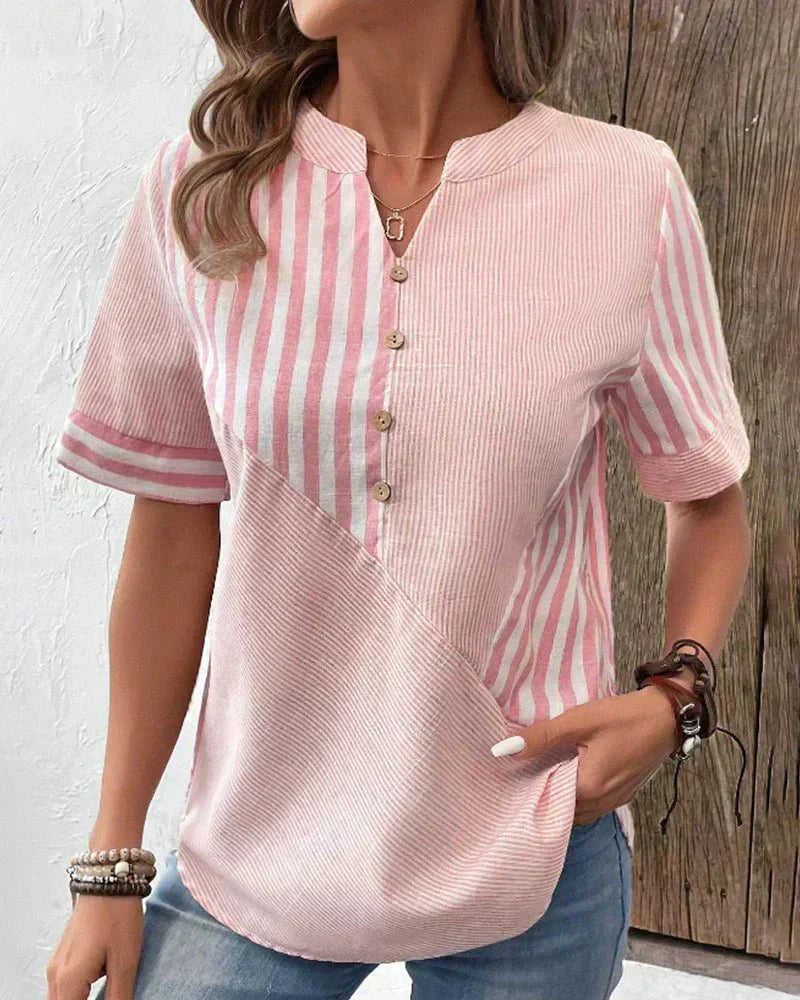 Women's striped short sleeve blouse. Ideal for effortless everyday chic & versatile summer fashion.