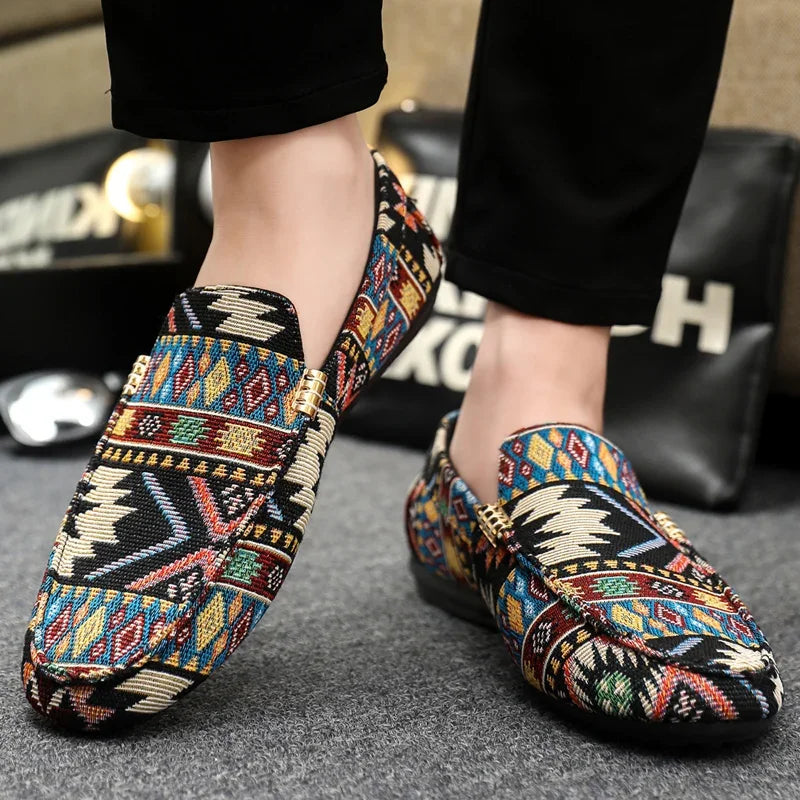 Lightweight comfortable women's loafers with unique Aztec design, perfect for stylish casual footwear.