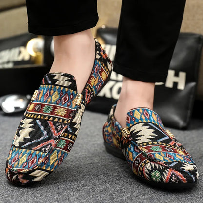Lightweight comfortable women's loafers with unique Aztec design, perfect for stylish casual footwear.