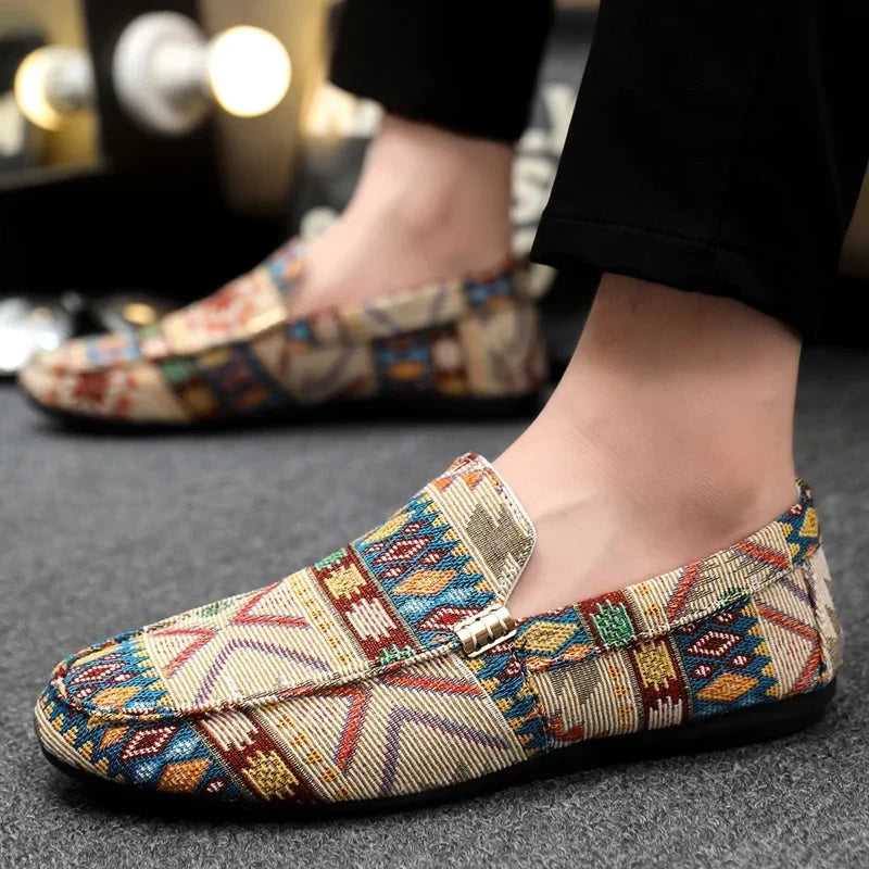 Lightweight women's slip-on loafers with intricate Aztec pattern, offering ultimate comfort and style.