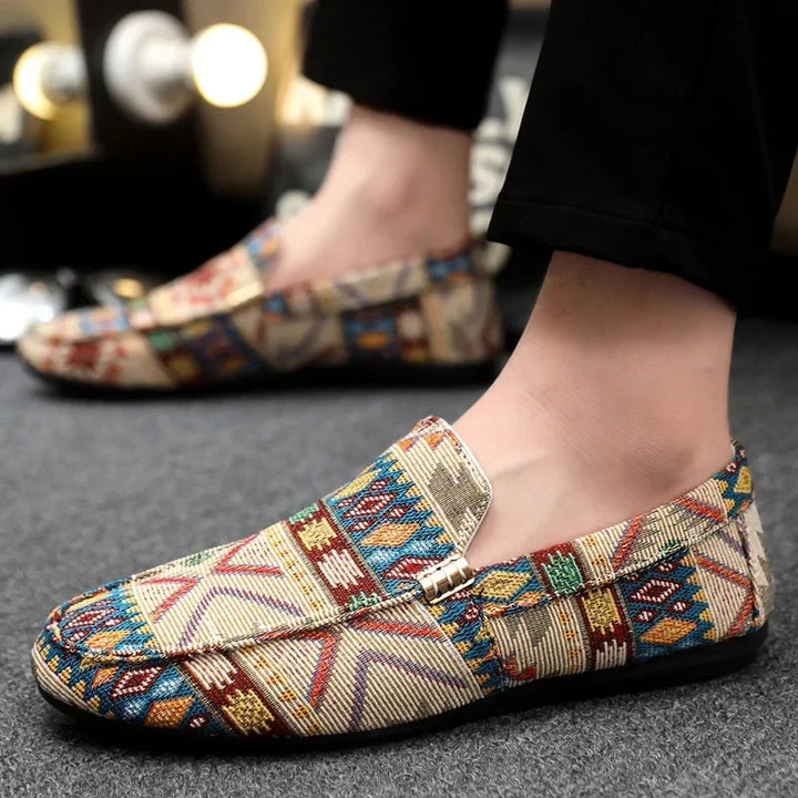 Lightweight women's slip-on loafers with intricate Aztec pattern, offering ultimate comfort and style.