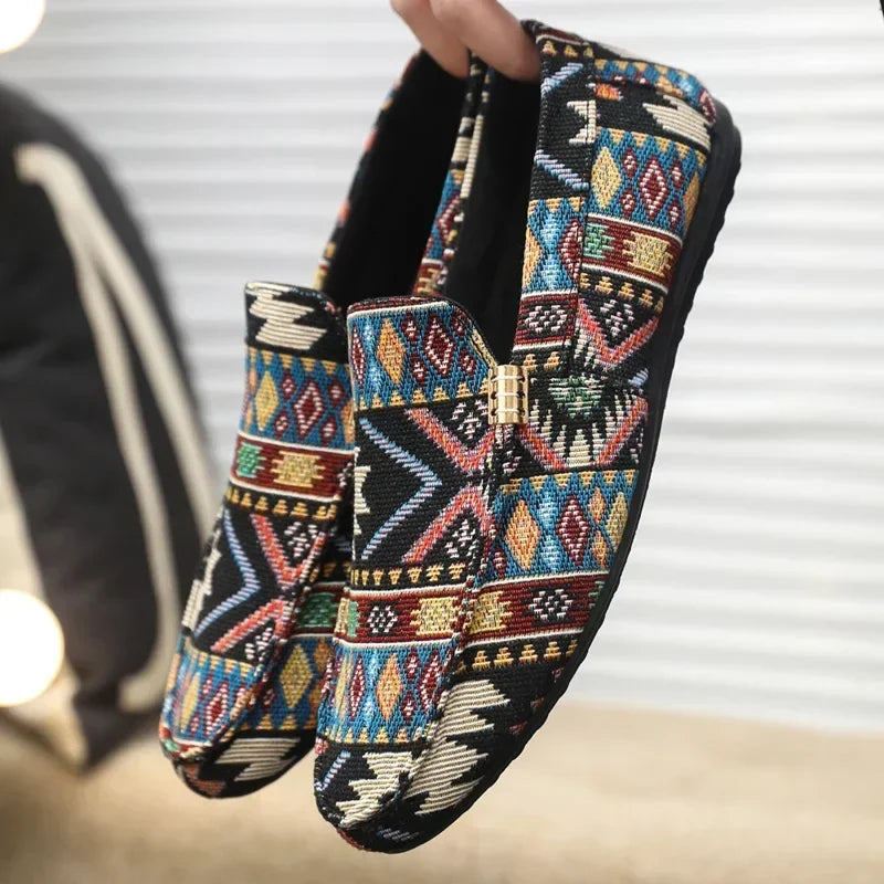 Elegant Aztec design loafers for women, comfortable & stylish slip-on shoes for versatile outfits.