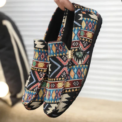 Elegant Aztec design loafers for women, comfortable & stylish slip-on shoes for versatile outfits.