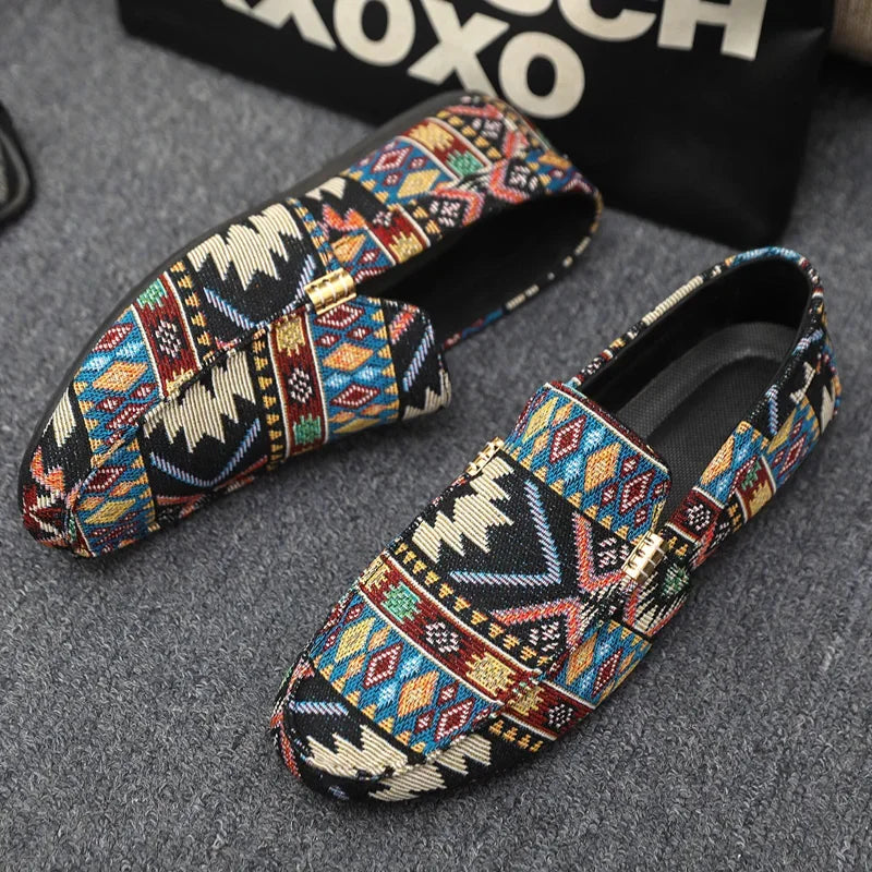 Modern women's Aztec print slip-on shoes, offering lightweight comfort & trend-setting casual fashion.