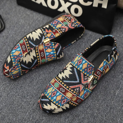 Modern women's Aztec print slip-on shoes, offering lightweight comfort & trend-setting casual fashion.