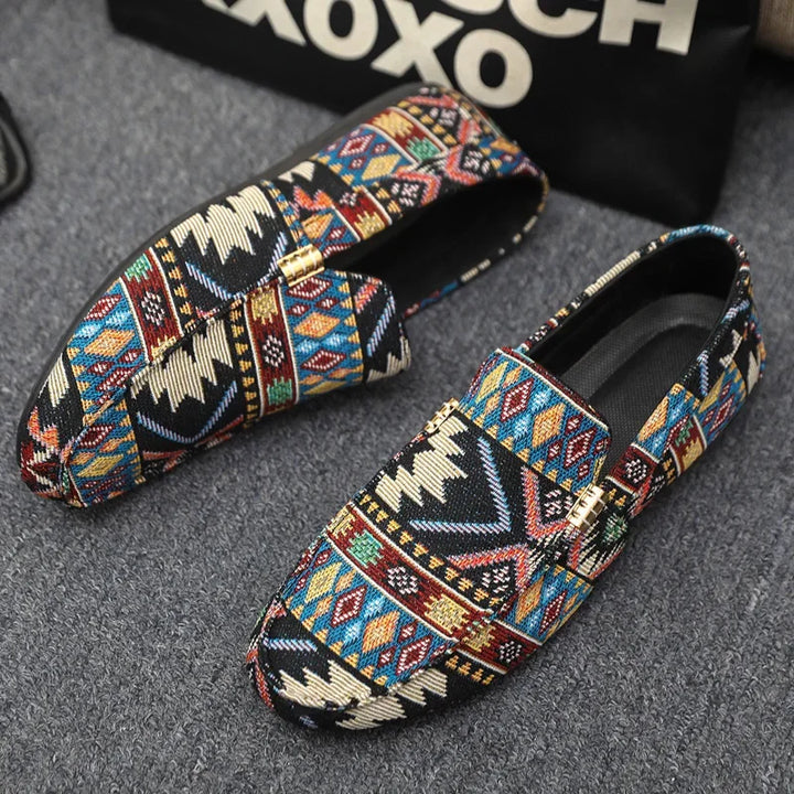 Modern women's Aztec print slip-on shoes, offering lightweight comfort & trend-setting casual fashion.