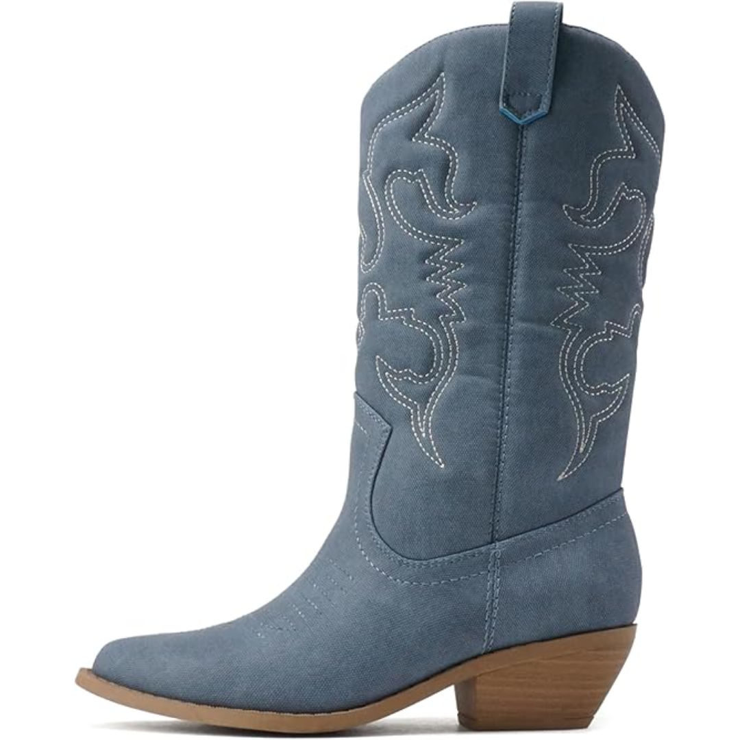 Elegant women's pointed toe cowboy boots. Gracia knee-high western footwear, versatile style.