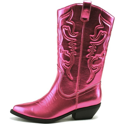 Fashionable women's western cowboy boots. Pointed toe, knee-high, and stylish for any season.
