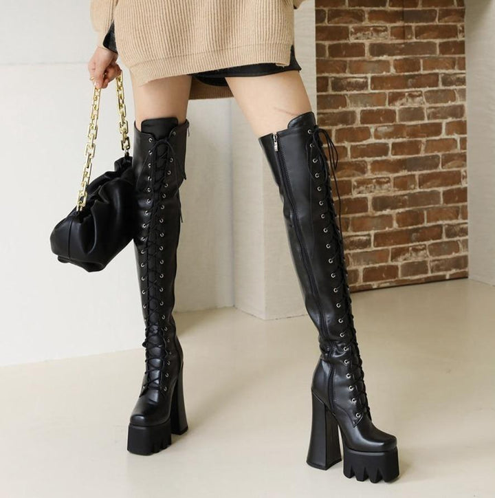 Comfortable waterproof platform knee-high boots, perfect for versatile women's fashion.
