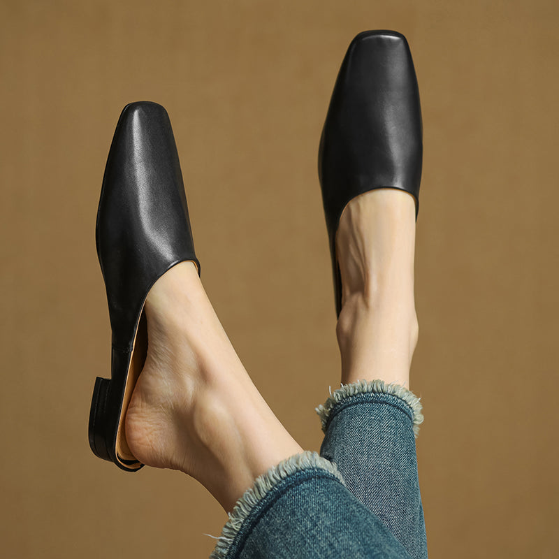 Fashionable women's square-toe mules featuring a sturdy block heel and easy slip-on design.