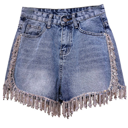 Women's stylish blue denim shorts, perfect for everyday casual wear & summer comfort. Versatile short pants.