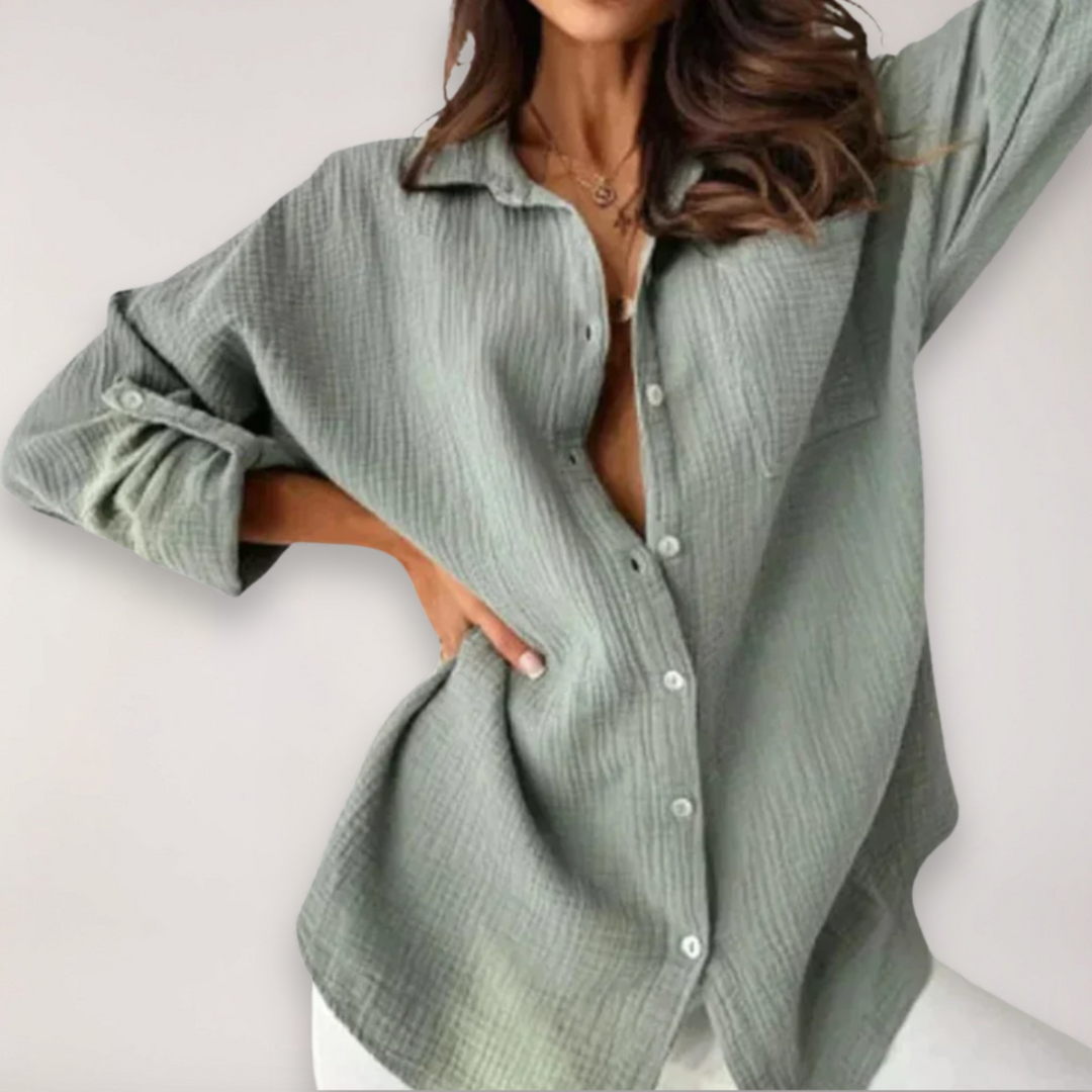 Orange button-front women's blouse, a versatile top for casual fashion or office wear, everyday chic style.