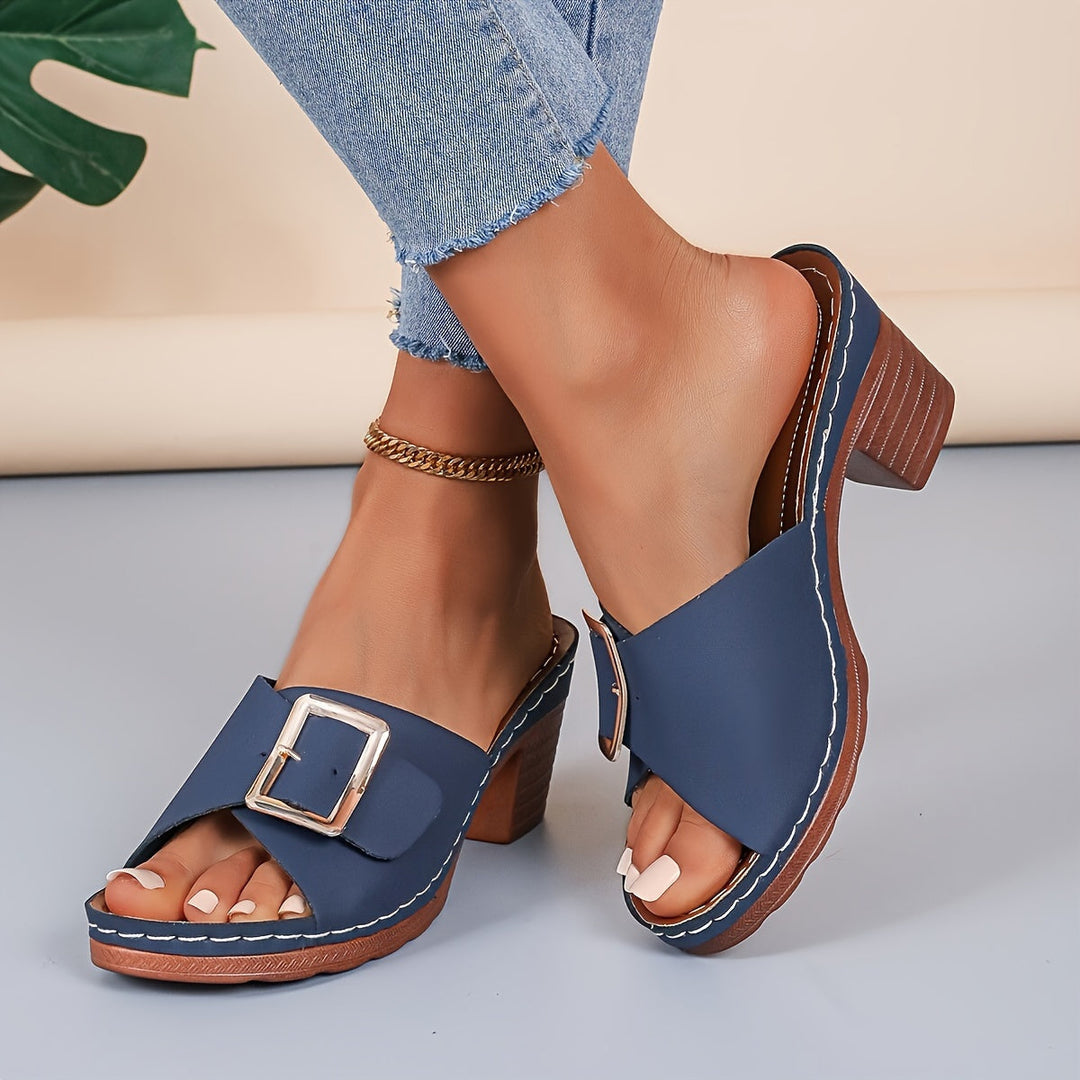 Stylish casual women's sandals, side profile showcasing the open-toe and flat design.