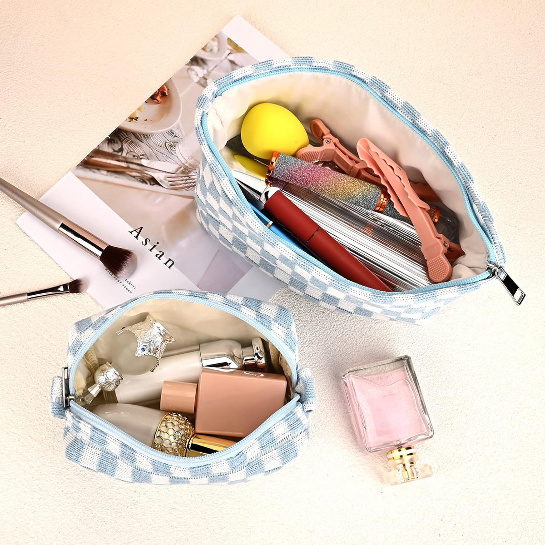 Women's fashionable checked make-up pouch set, 2pc.