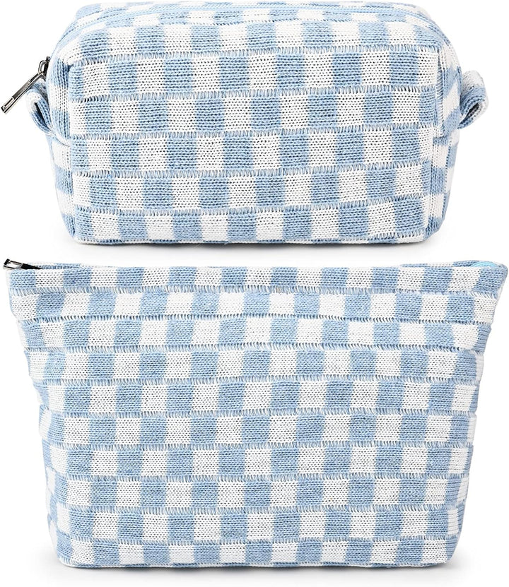Durable canvas checked make-up and toiletries organizer.