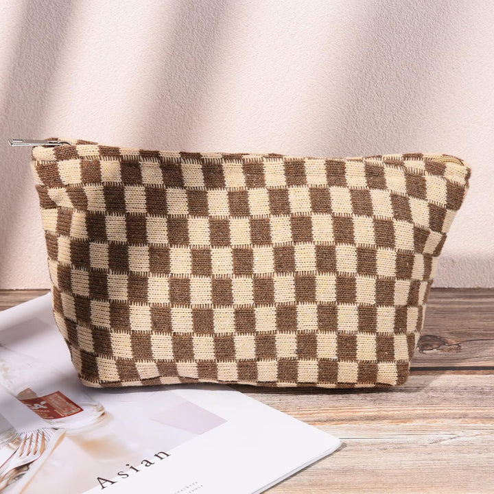 Attractive 2pc checked make-up bag, travel essential.