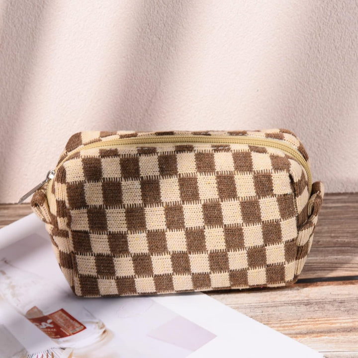 Trendy checked cosmetic bags, ideal travel organizer.