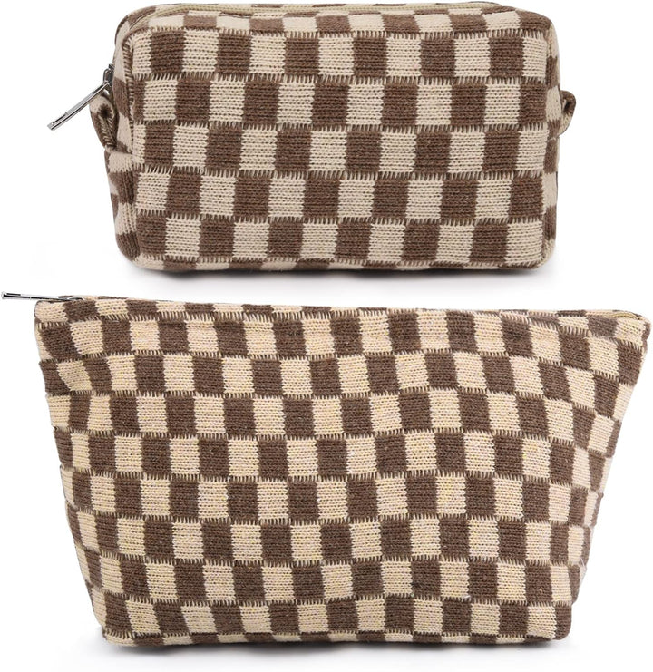 Functional checked cosmetic bag set for women.