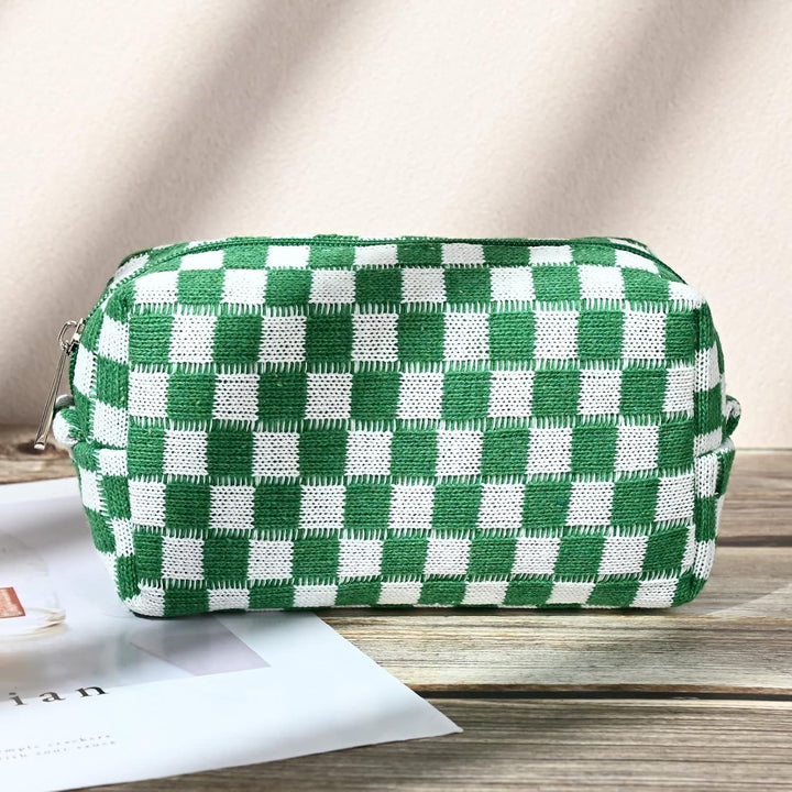 Practical canvas checked travel organizer, beauty essentials.