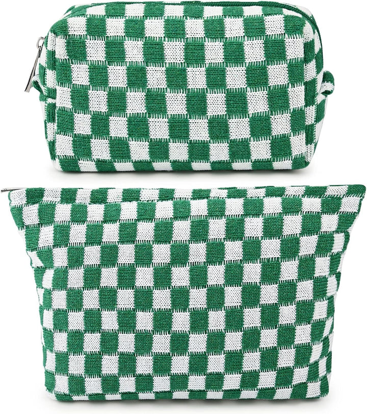 Robust canvas checked toiletries & make-up bags.