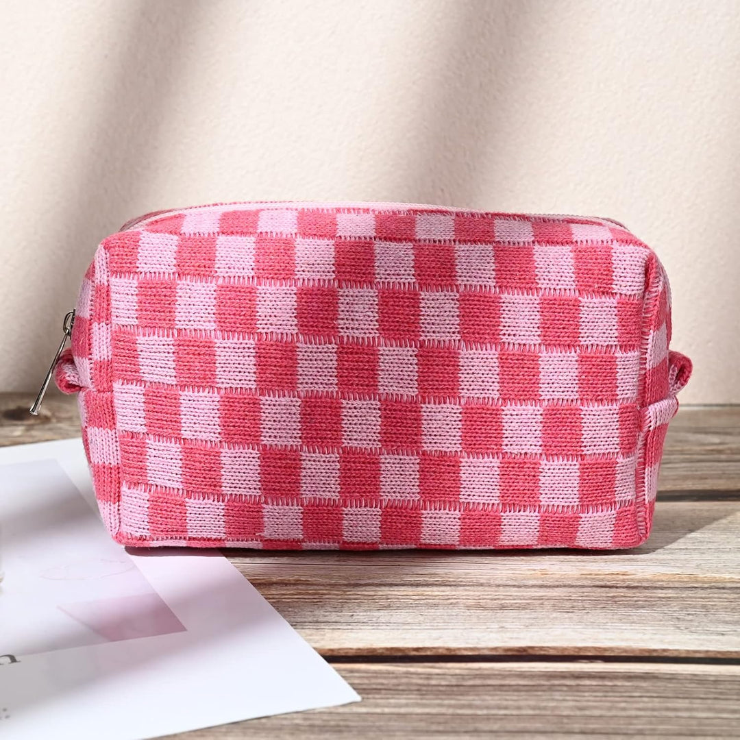 Women's chic checked pattern storage solution.