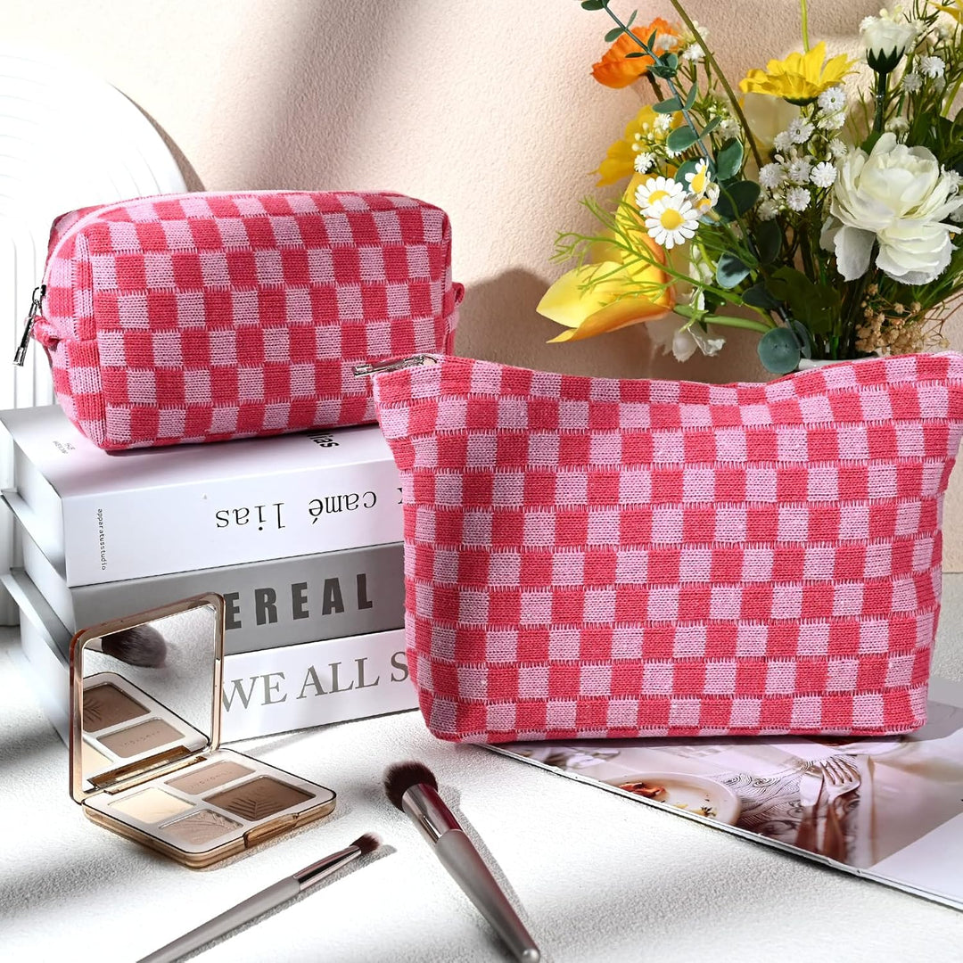 Portable 2-piece checked make-up bag, travel kit.