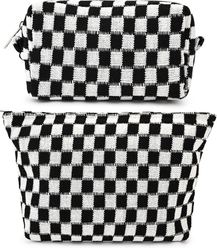 Sophisticated checked cosmetic bag set, great for travel.