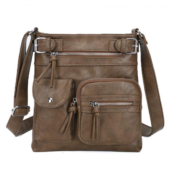 Women's fashionable coffee crossbody bag with multiple pockets for organized daily essentials.