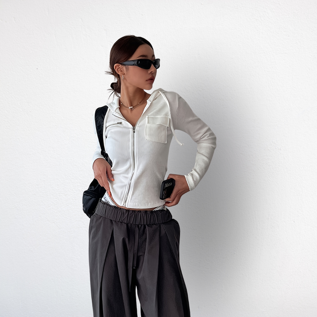 Women's stylish cropped hoodie, perfect for spring fashion & summer casual wear. Trendy hooded sweatshirt.