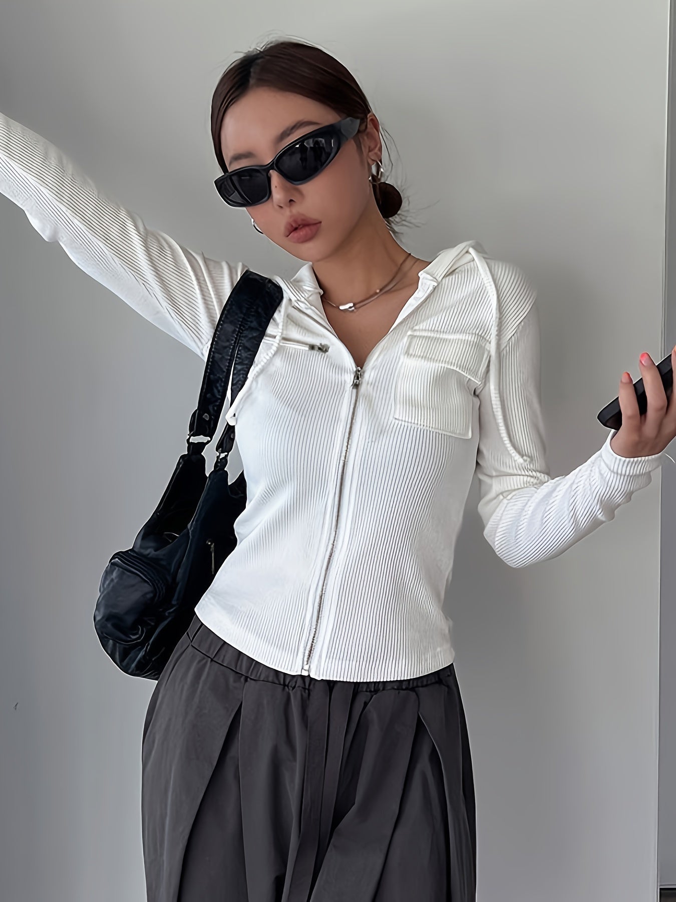 Relaxed fit women's cropped hoodie. Comfortable, casual hooded sweatshirt for everyday spring & summer style.