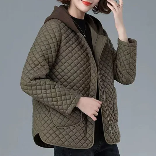 Comfortable women's hooded quilted jacket, a versatile fall and spring outerwear with modern style.