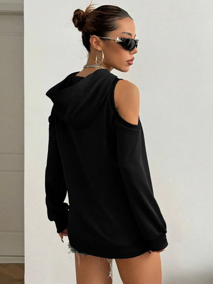 Comfortable red women's off-shoulder top, a stylish hoodie perfect for casual everyday wear.