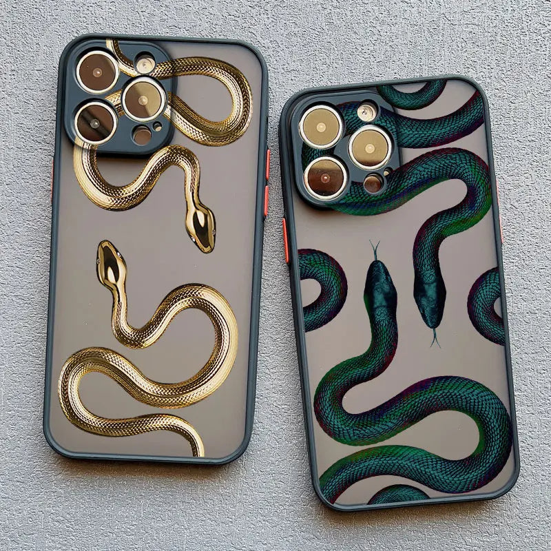 Women's stylish iPhone case featuring an elegant serpent motif design. Offers excellent protection.