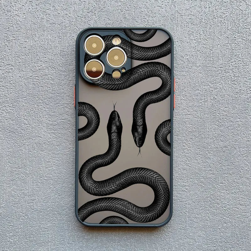 Durable shockproof iPhone case for women, showcasing a fashionable serpent motif design. Ultimate phone protection.