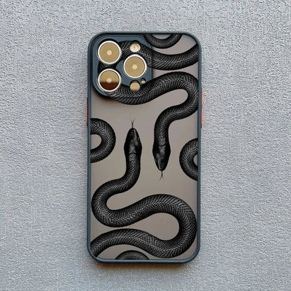 Durable shockproof iPhone case for women, showcasing a fashionable serpent motif design. Ultimate phone protection.