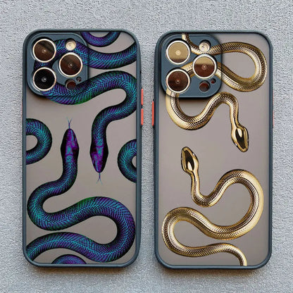 Luxury women's iPhone case boasting a stunning serpent motif, a fashionable phone accessory.